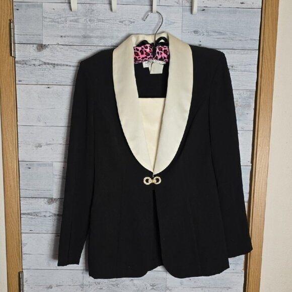 Vintage Jackets & Blazers - Vintage Dani Max Black White Blazer Jacket Size 4 Petite